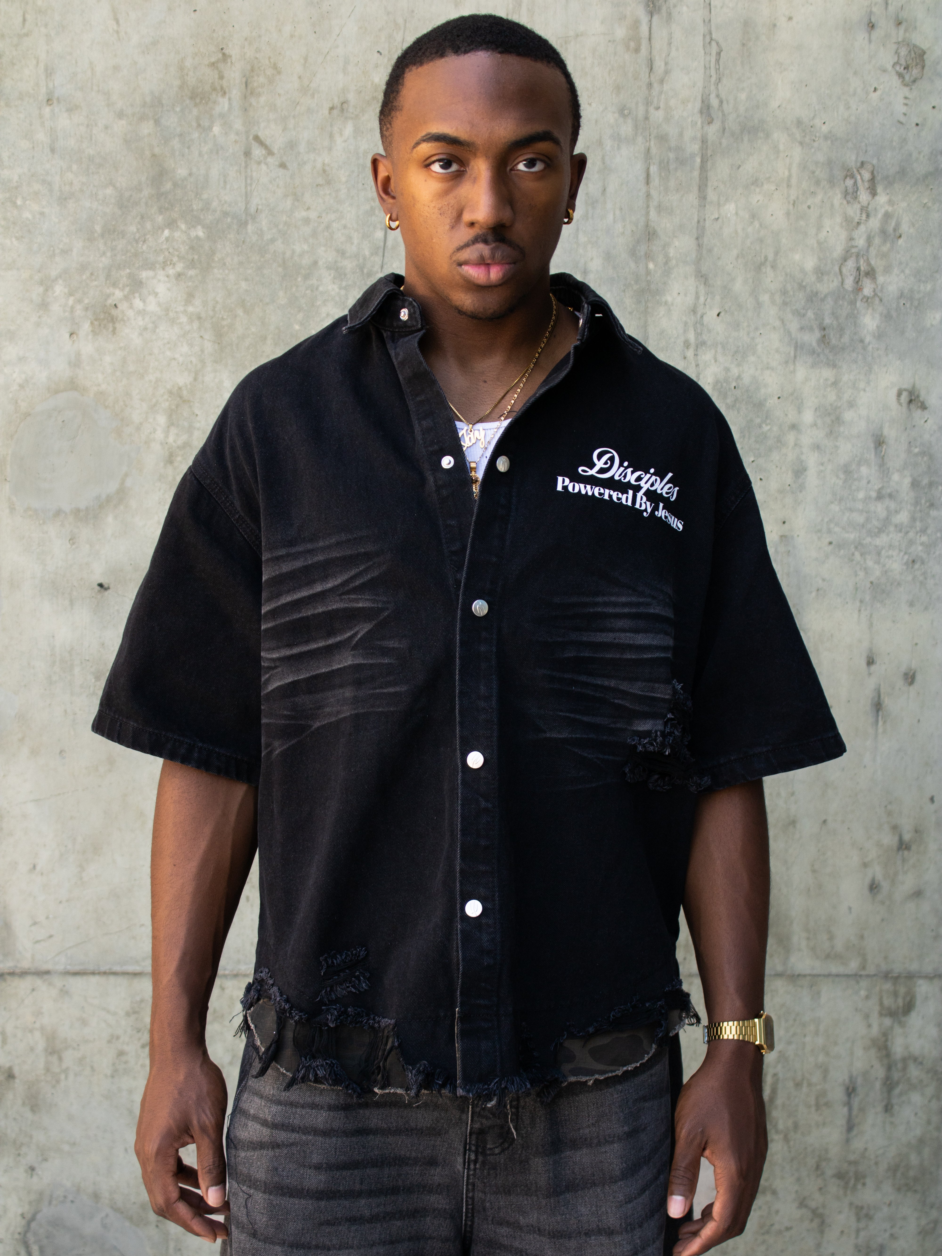 "JESUS SAVED ME" DENIM SHIRT