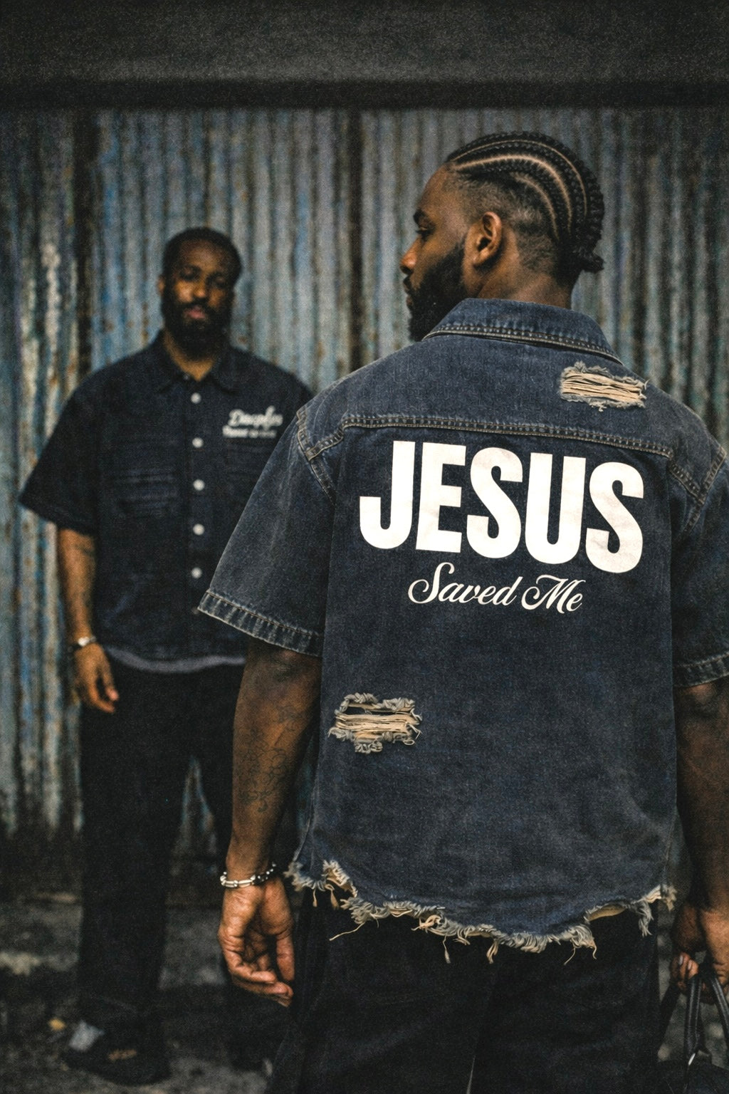 JESUS SAVED ME DENIM SHIRT