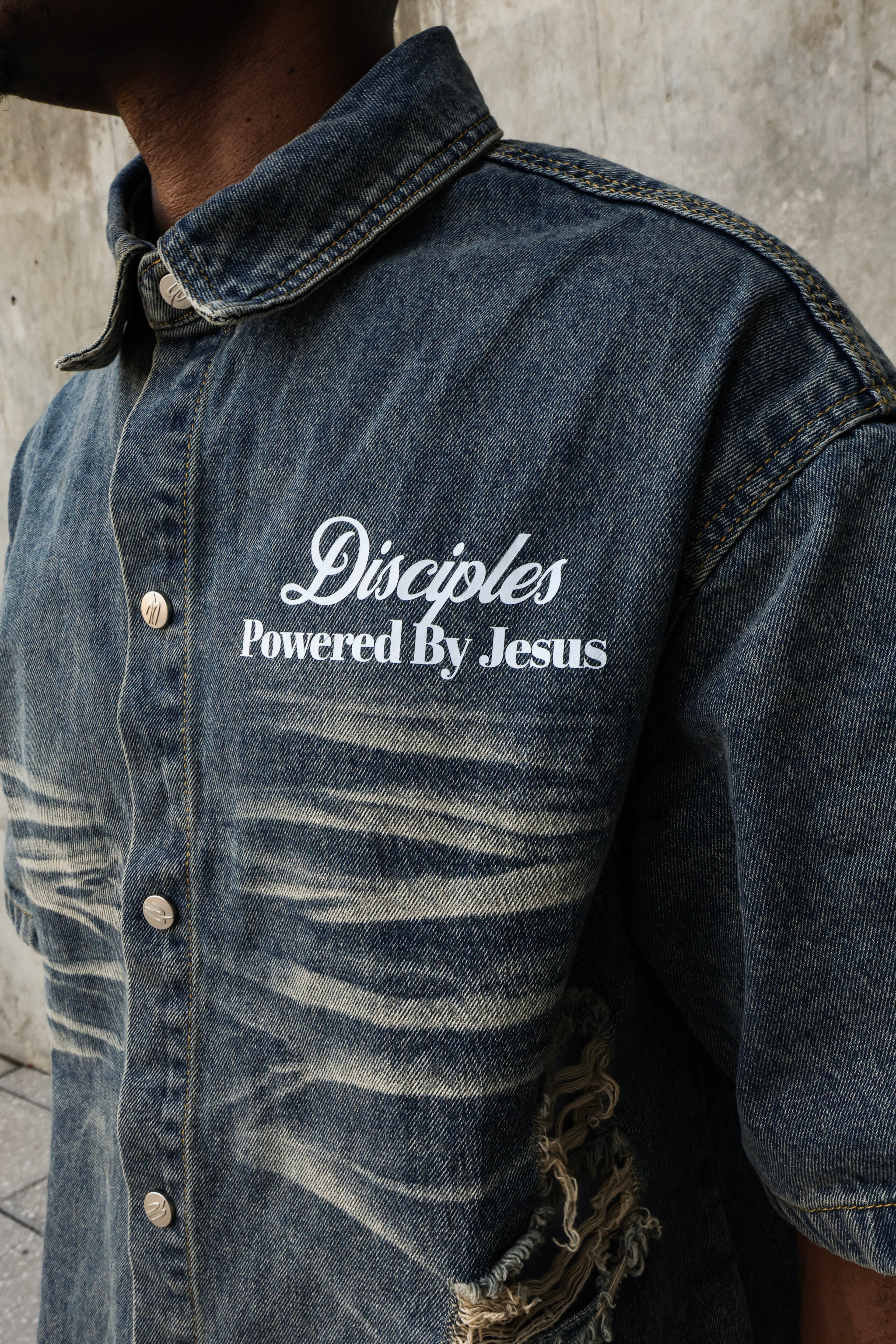 JESUS SAVED ME DENIM SHIRT
