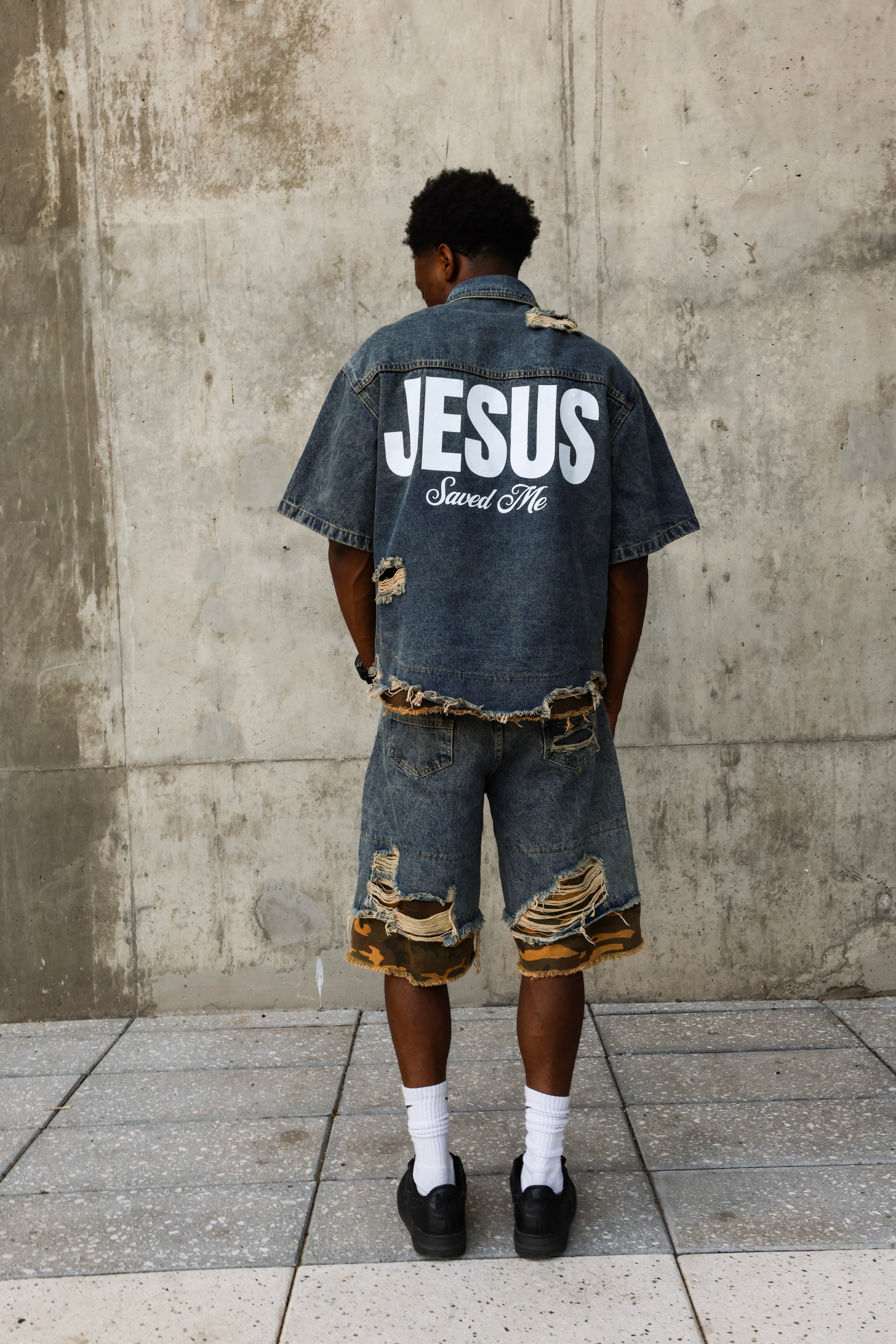 "Jesus Saved Me" Denim shirt