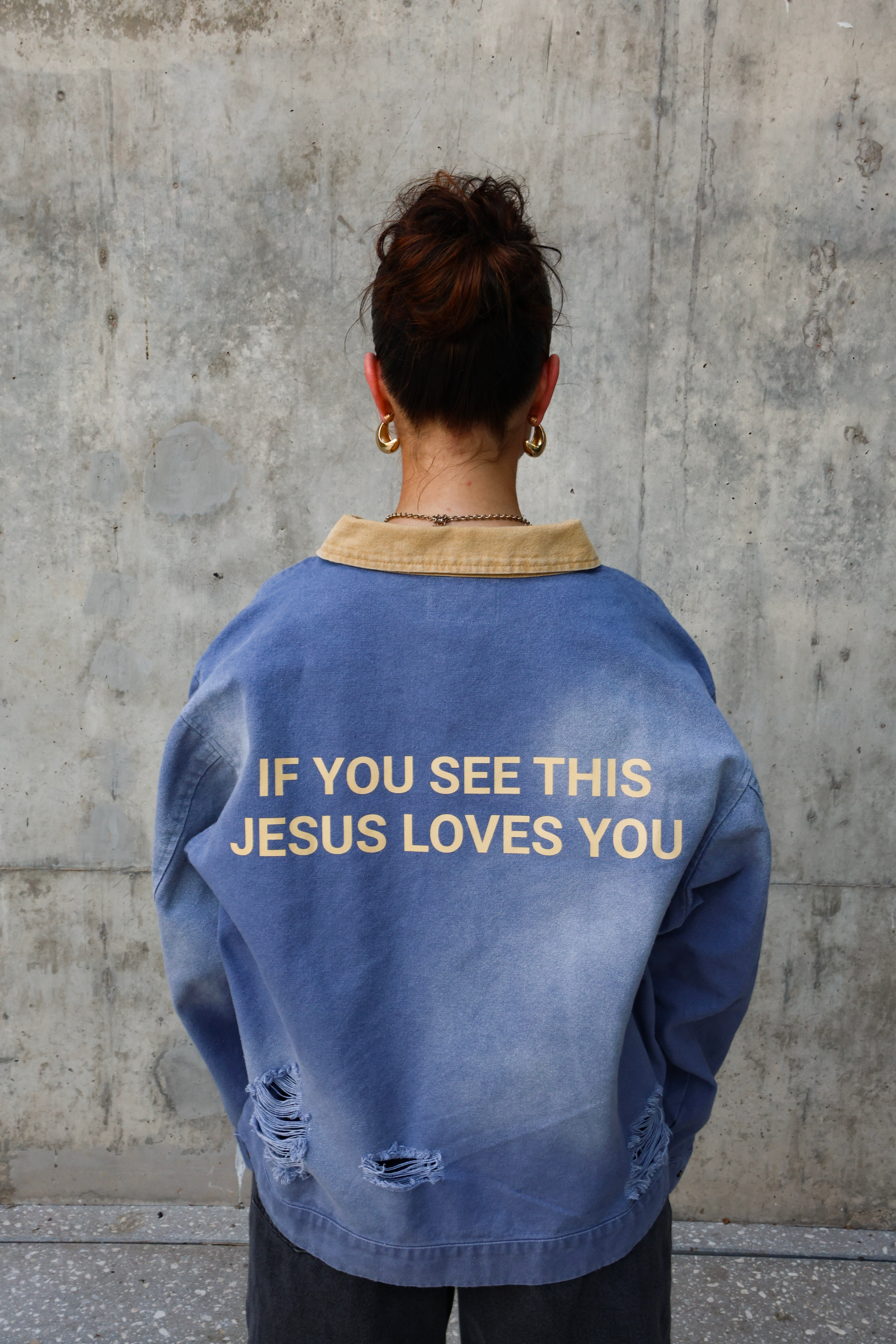 "Jesus Loves You" Denim Jacket