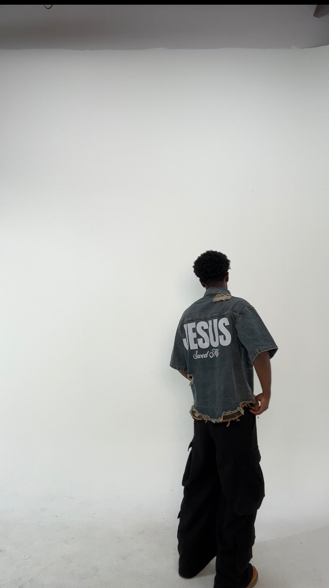 JESUS SAVED ME DENIM SHIRT (blue)