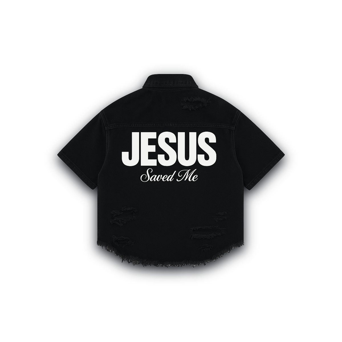 "JESUS SAVED ME" DENIM SHIRT