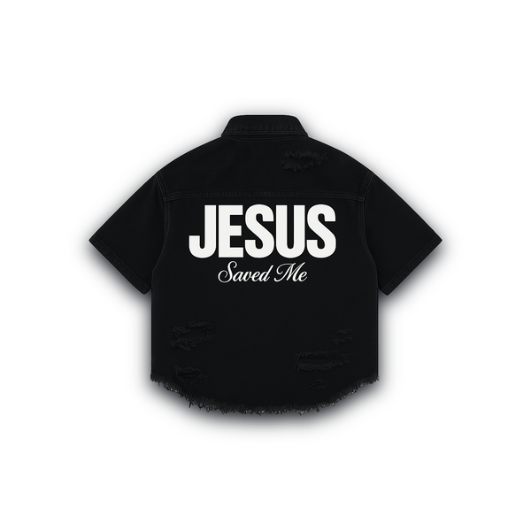 "JESUS SAVED ME" DENIM SHIRT (black)