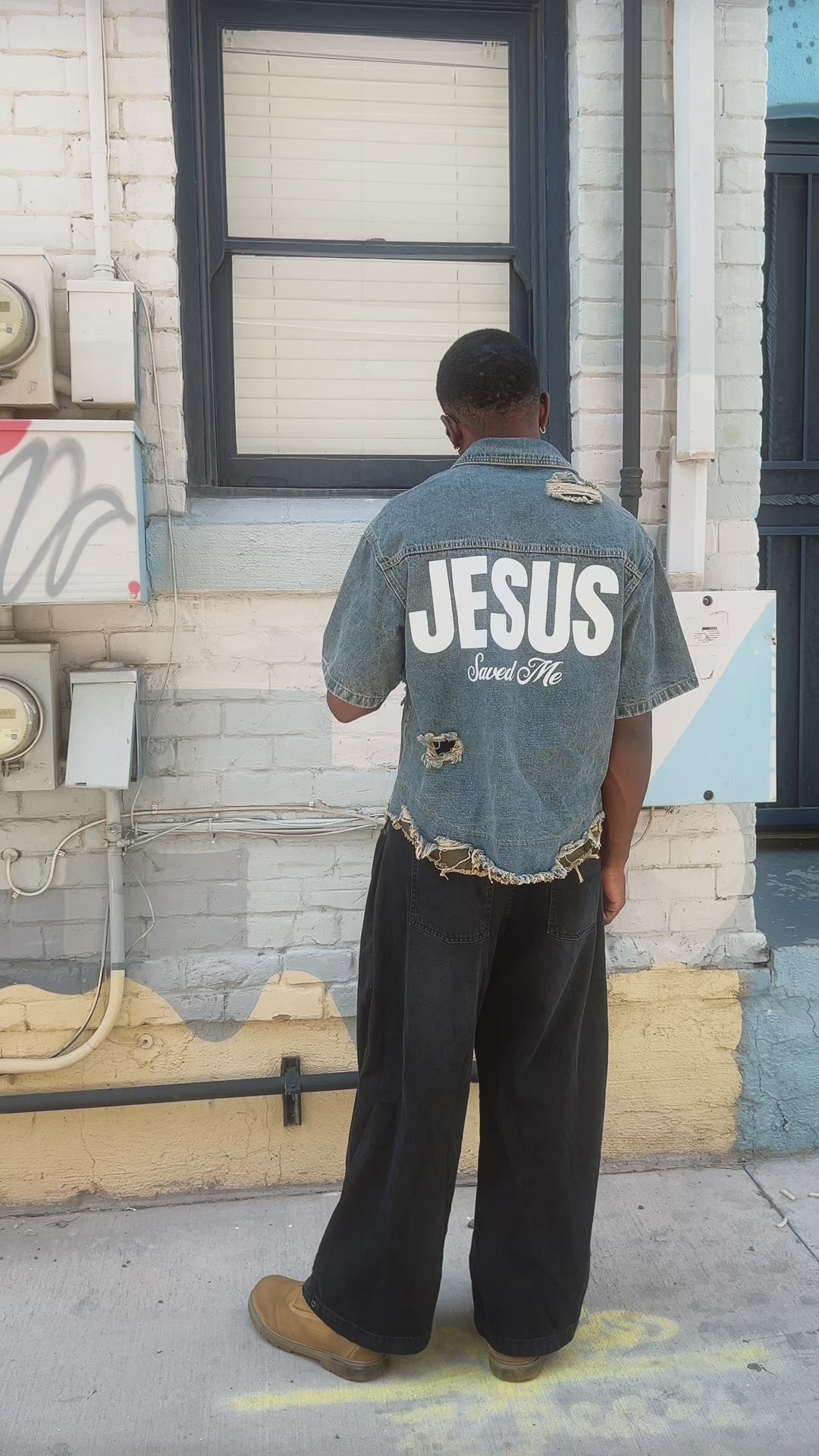 JESUS SAVED ME DENIM SHIRT (blue)